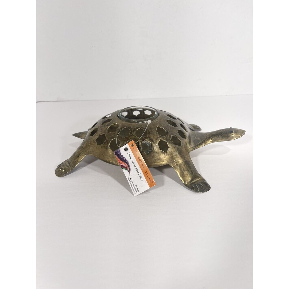 The Bombay Store Golden Brass Turtle Candle Holder Votive Rustic Boho With Tag